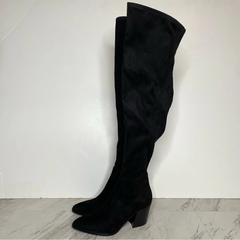 New! Marc Fisher Cathi Black Faux Suede Over The Knee Black Boot 6M